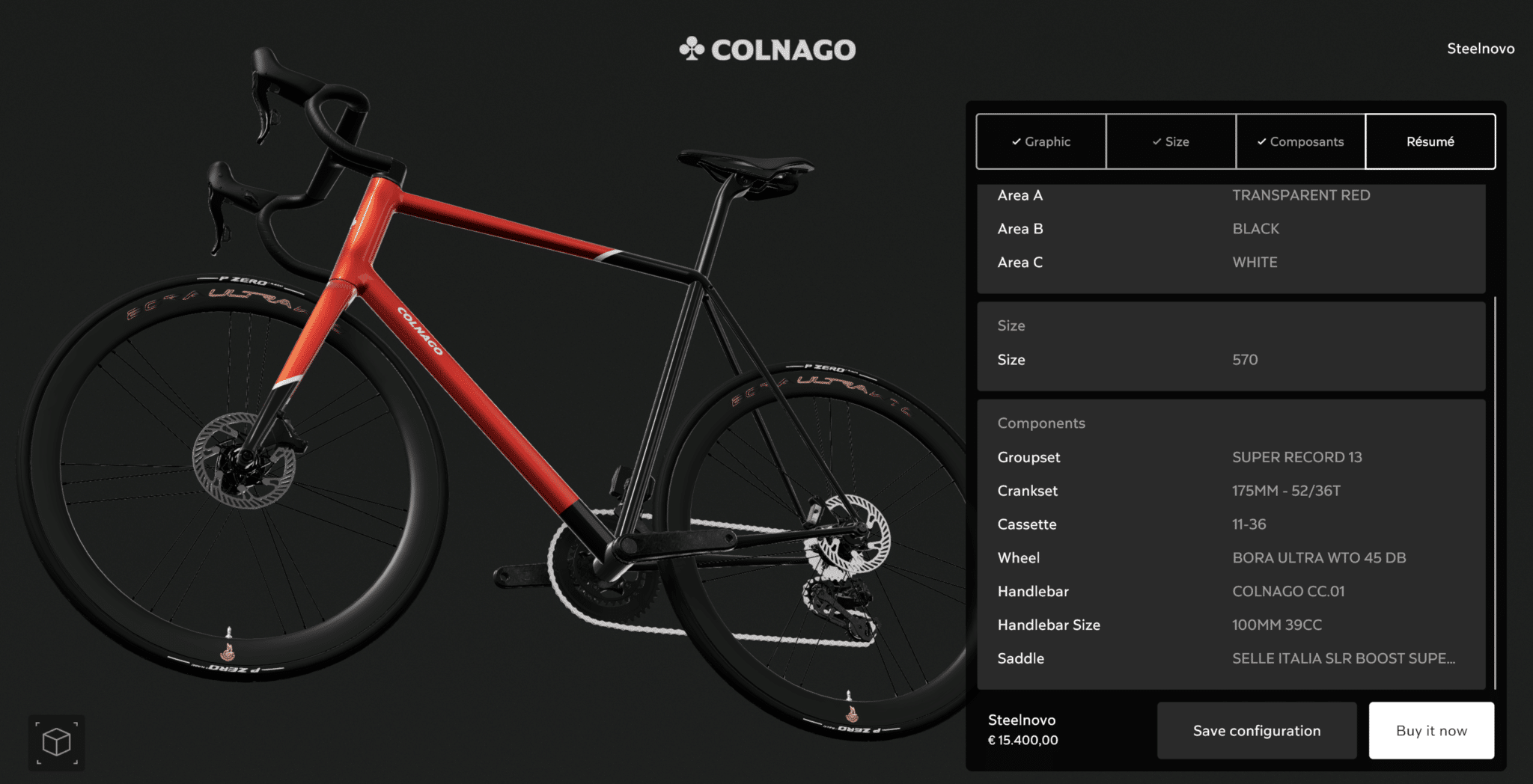 Top Vélo | Colnago Steelnovo Configurateur 2026 Coloris Rouge Noir Blanc Finalisation scaled