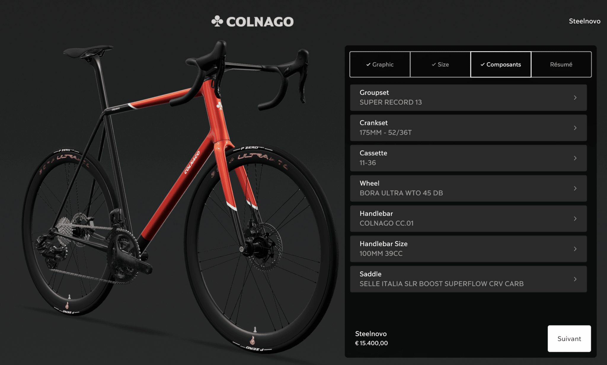 Top Vélo | Colnago Steelnovo Configurateur 2026 Coloris Rouge Noir Blanc Perspective scaled